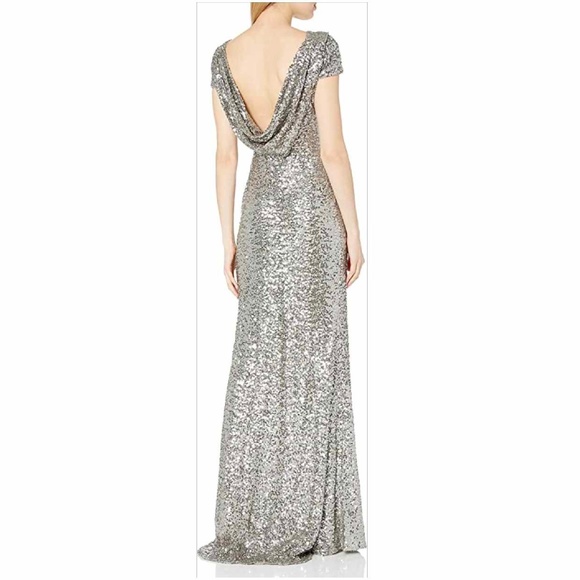 BRAND NEW Badgley Mischka Women's Cowl Back Sequin Classic Gown Dress, Pewter, 8 - Picture 2 of 2